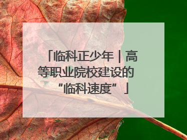 临科正少年｜高等职业院校建设的“临科速度”