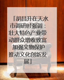 胡昌升在天水市调研时强调：壮大特色产业带动群众增收致富 加强文物保护推动文化创新发展